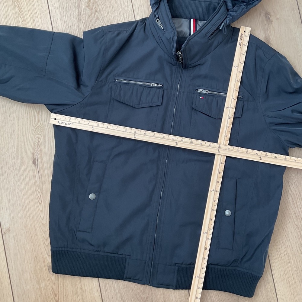 Tommy Hilfiger Jacket‎ XL Mens Full Zip Bomber Blue Collared Hidden Hood - Picture 9 of 9